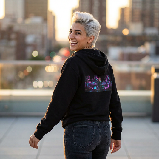 Cyberpunk Neon Shooter Zip Hoodie