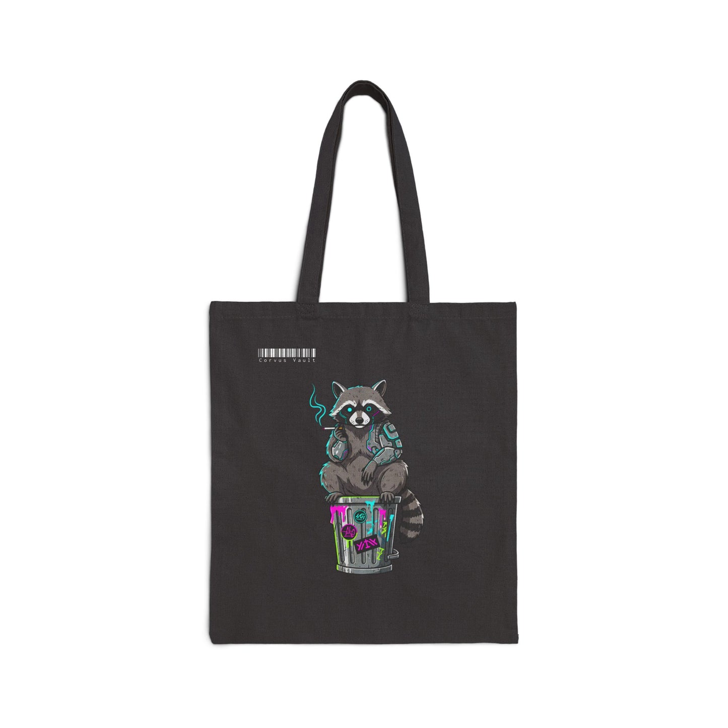 Cyberpunk Smoking Raccoon Canvas Tote