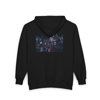 Cyberpunk Corgi Neon City Zip Hoodie