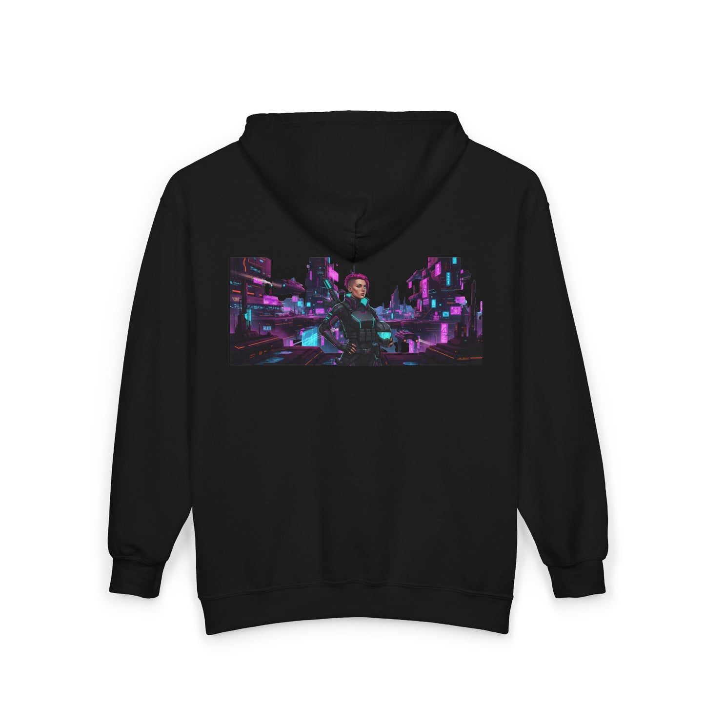 Cyberpunk Neon Shooter Zip Hoodie