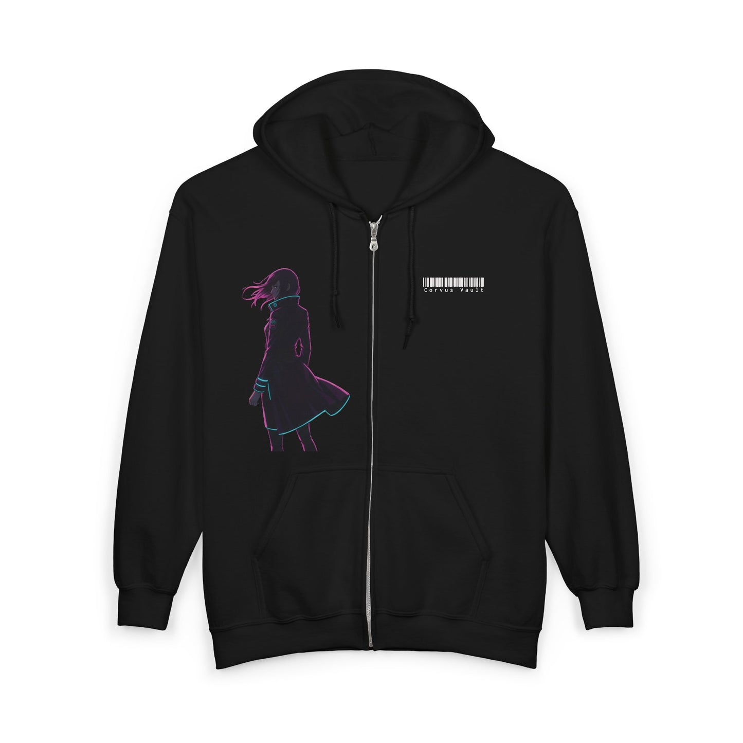 Cyberpunk Corgi Neon City Zip Hoodie