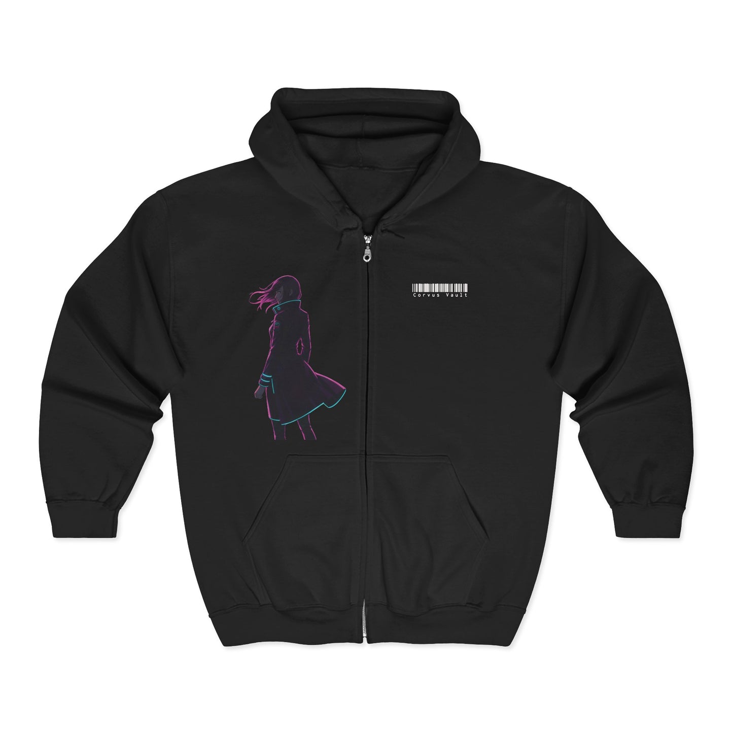 Cyberpunk Corgi Neon City Zip Hoodie
