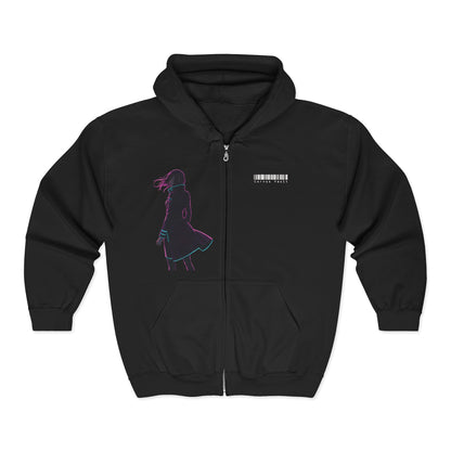 Cyberpunk Corgi Neon City Zip Hoodie