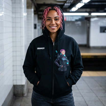 Cyberpunk Neon Shooter Zip Hoodie
