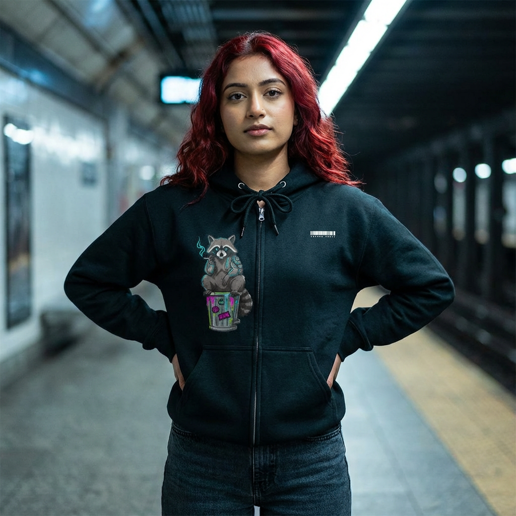 Cyberpunk Smoking Raccoon Zip Hoodie