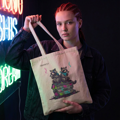 Cyberpunk Smoking Raccoon Canvas Tote