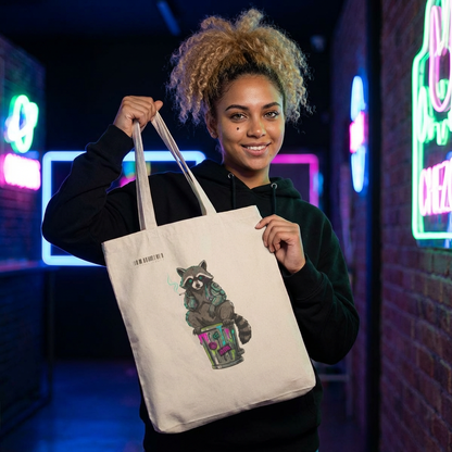 Cyberpunk Smoking Raccoon Canvas Tote