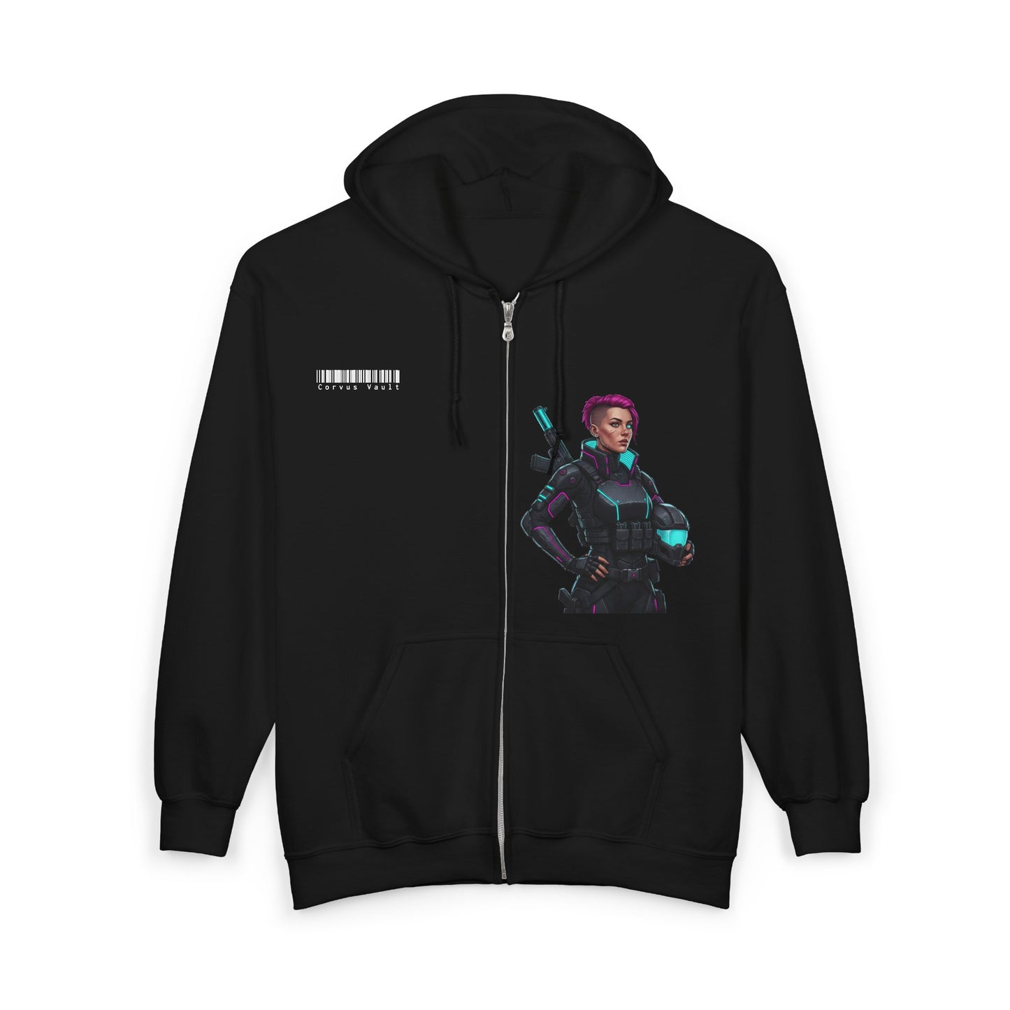 Cyberpunk Neon Shooter Zip Hoodie