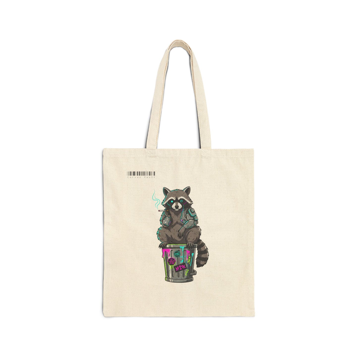 Cyberpunk Smoking Raccoon Canvas Tote