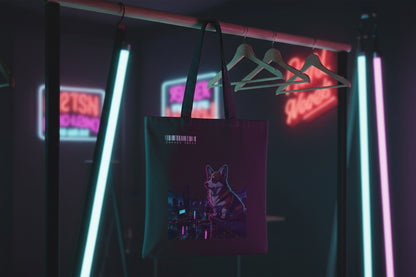 Cyberpunk Corgi Neon City Canvas Tote
