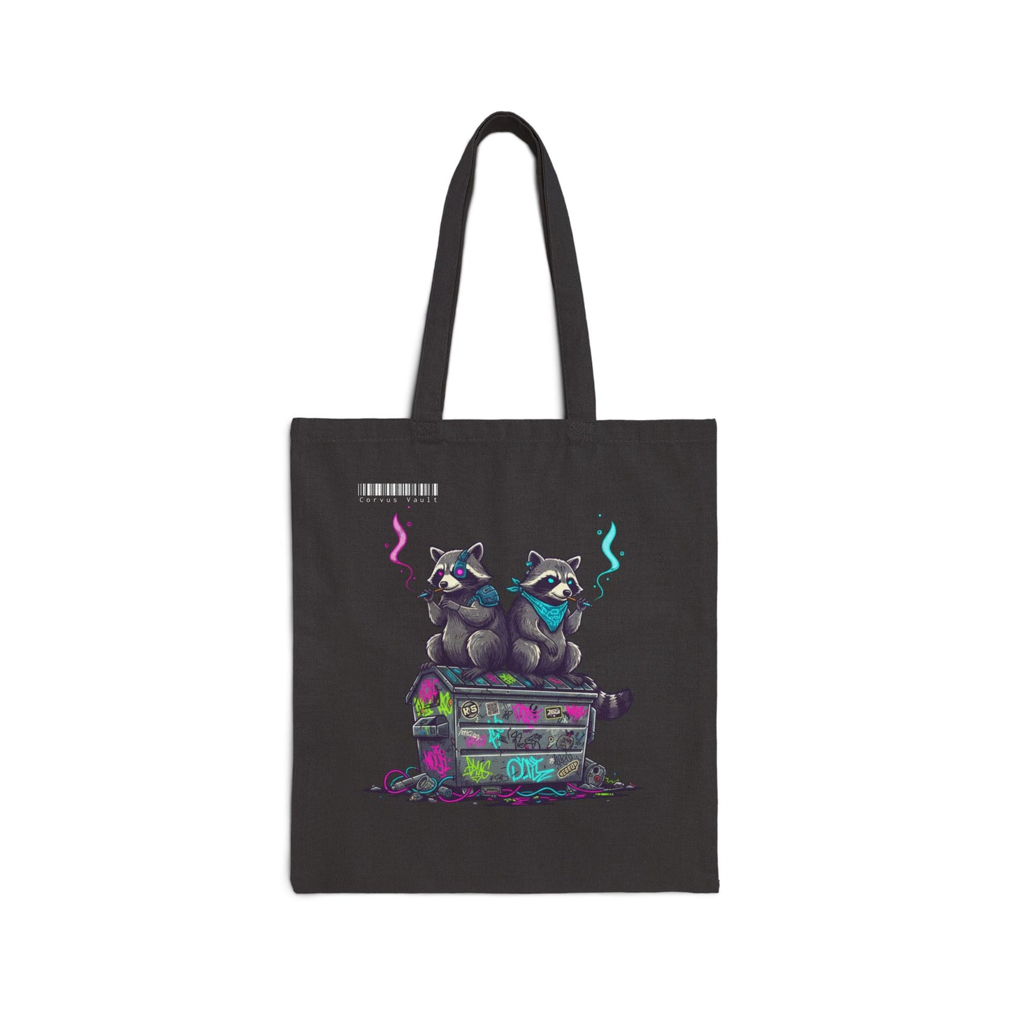 Cyberpunk Smoking Raccoon Canvas Tote