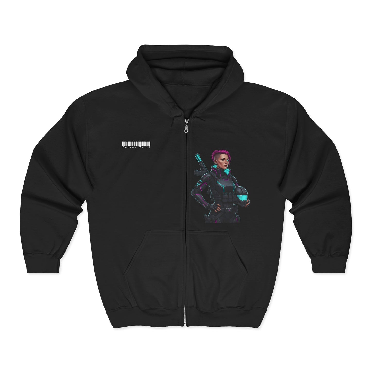 Cyberpunk Neon Shooter Zip Hoodie