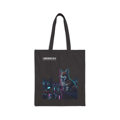 Cyberpunk Corgi Neon City Canvas Tote
