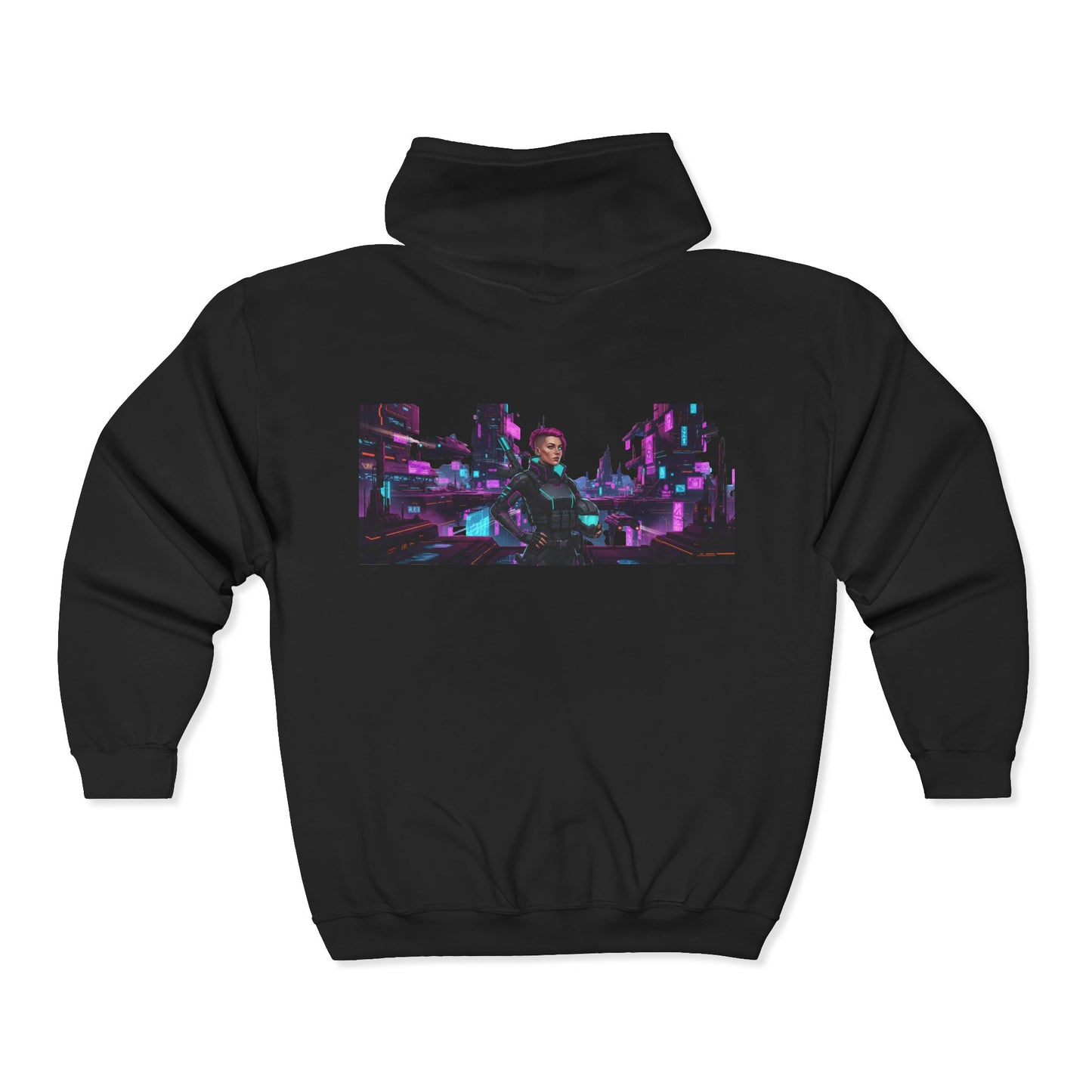 Cyberpunk Neon Shooter Zip Hoodie
