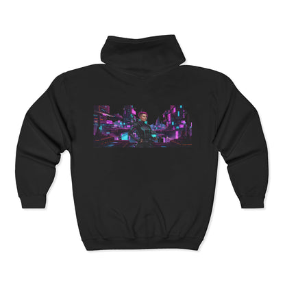 Cyberpunk Neon Shooter Zip Hoodie